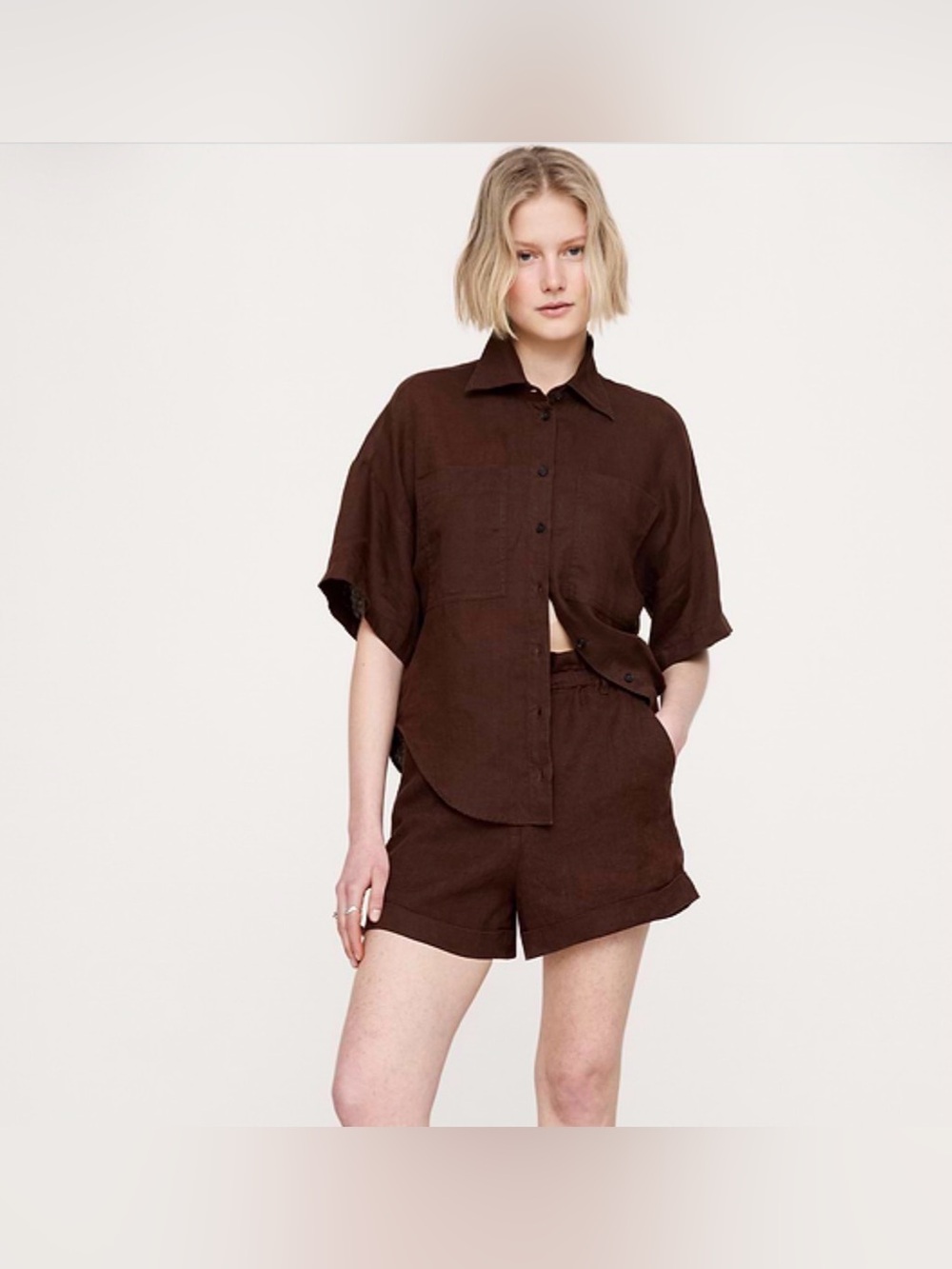 NWT banana republic XXL linen drawstring pull on brown 4’ shorts